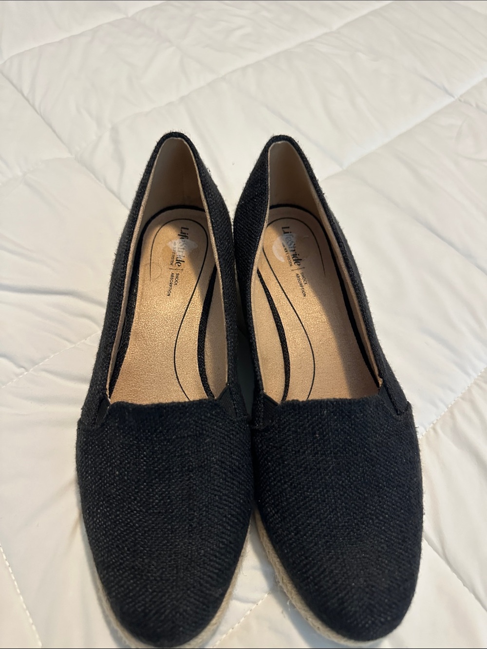 Life Stride Black Textured Slip-On Flats